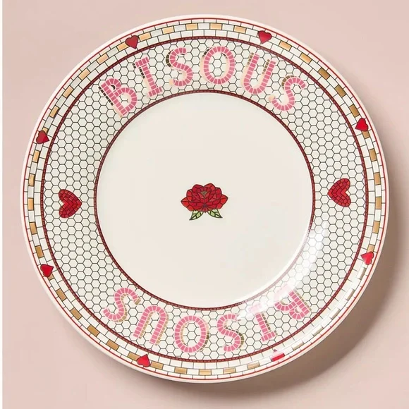 Anthropologie NWT Valentine Bistro Tile Dessert Plate with 24 Karat Gold - Picture 2 of 6